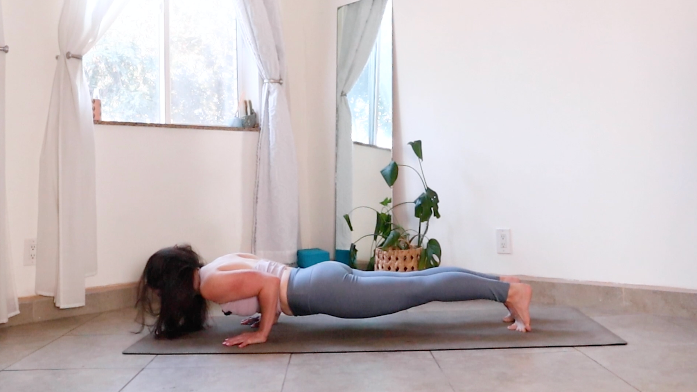 Teacher Daria LeGrand in Chaturanga, part of her morning yoga routine